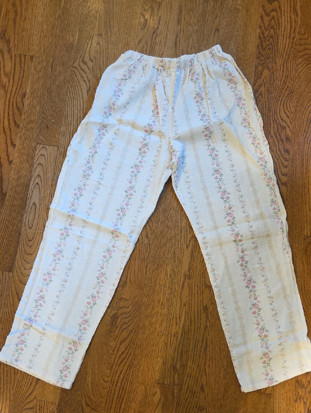 Feminine Stripe Pajama Pants - Cream with Pink Floral